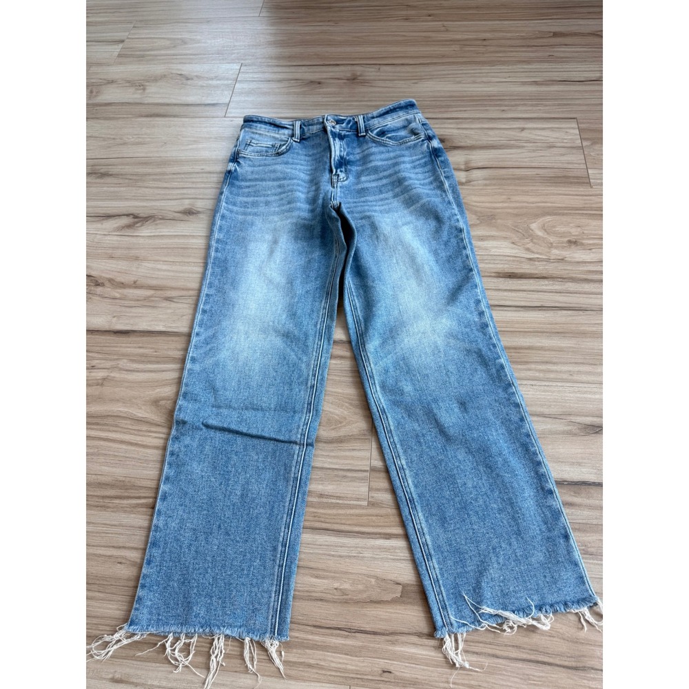 Flying Monkey Womens High Rise Wide Leg Raw Hem Jeans Medium Wash Size 30 F5691